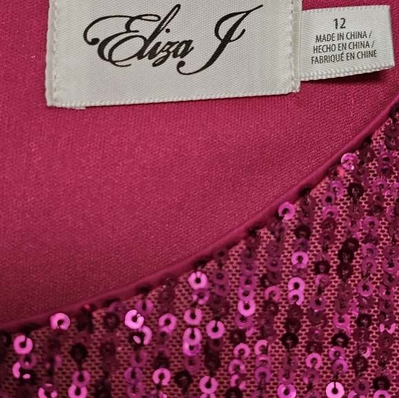 Eliza J Cocktail Dress Size 12 Pink Sequined Long Sleeve Draped Shoulder Pad NWT - Picture 5 of 10